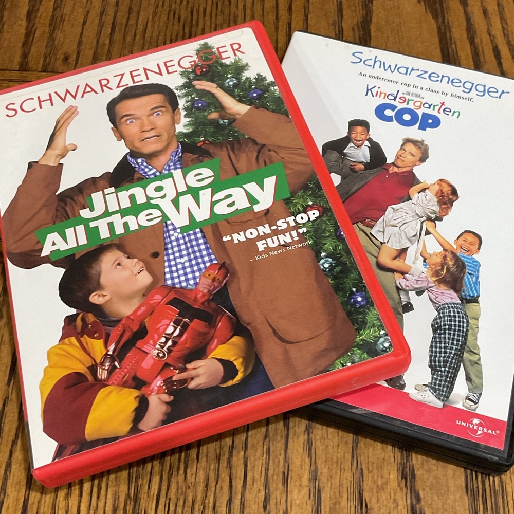 2 Schwarzenegger movies: KINDERGARTEN COP & JINGLE ALL THE WAY